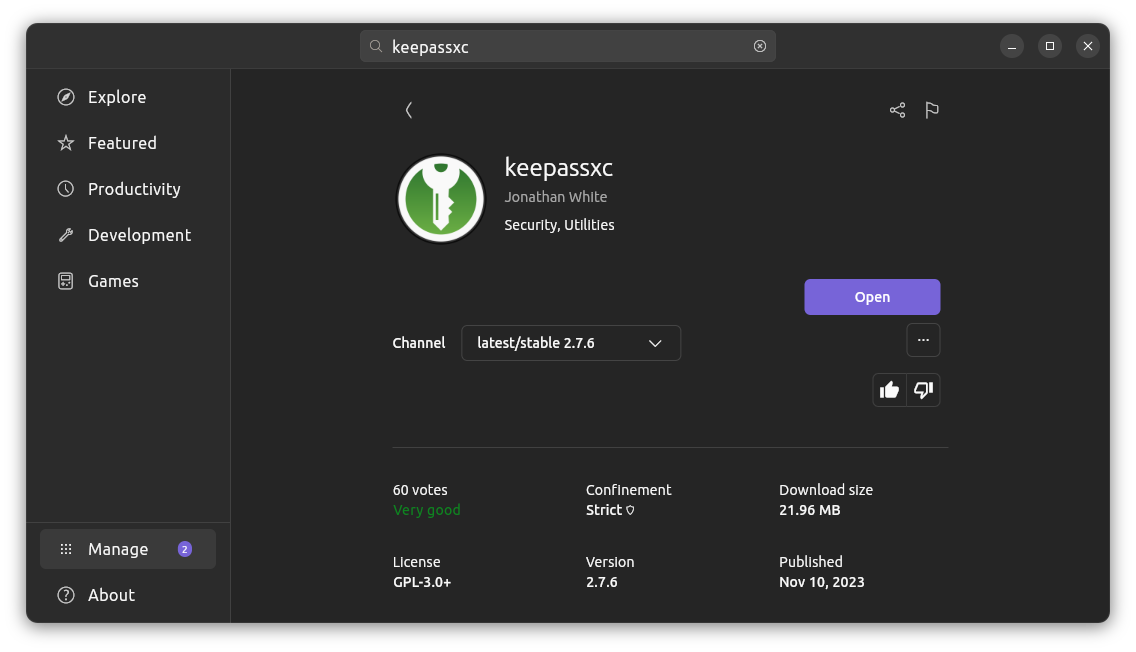 KeePassXC in App Center