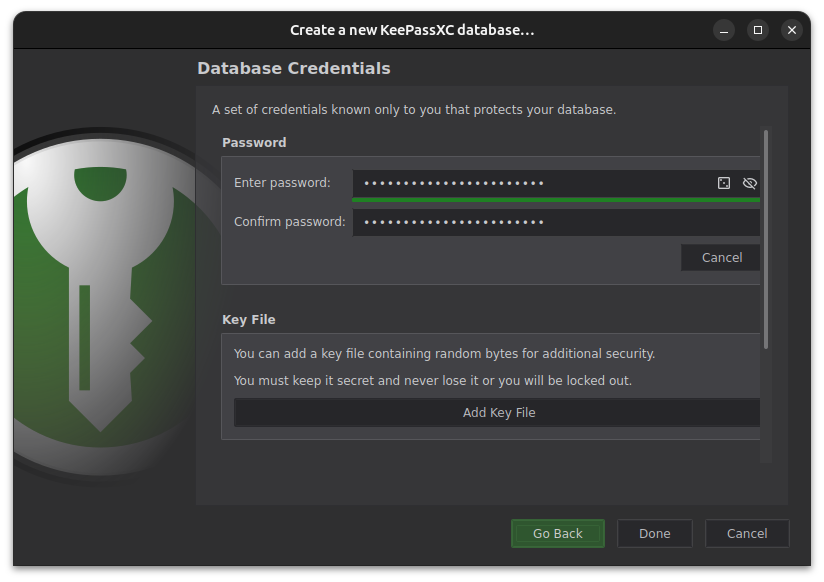KeePassXC Add Key File
